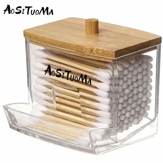 Cotton Swab Pads Holder Organize With Wood Lids